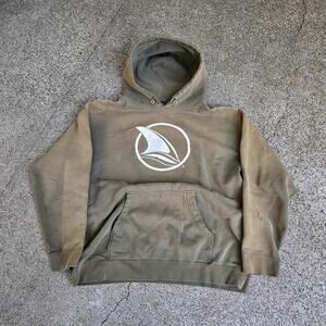 Vtg Y2k Shark Fin Graphic Earthtone Sunfaded Skate Surf Hooded Sweatshirt XL
